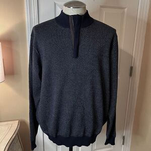 $278 NWOT Men's Peter Millar Jacquard Wool Quarter Zip Sweater Navy Dot Size XL